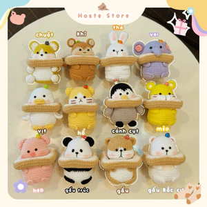 Móc Khoá Len Nhung Animal Thú Sandwich Heo Gấu Khỉ Voi Mèo Cánh Cụt Thỏ Panda Handmade Dễ Thương
