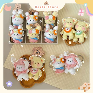Móc Khoá Len Nhung Gấu Thỏ Bunny Butter Bear Mật Ong Teddy Handmade Mềm Mịn Dễ Thương