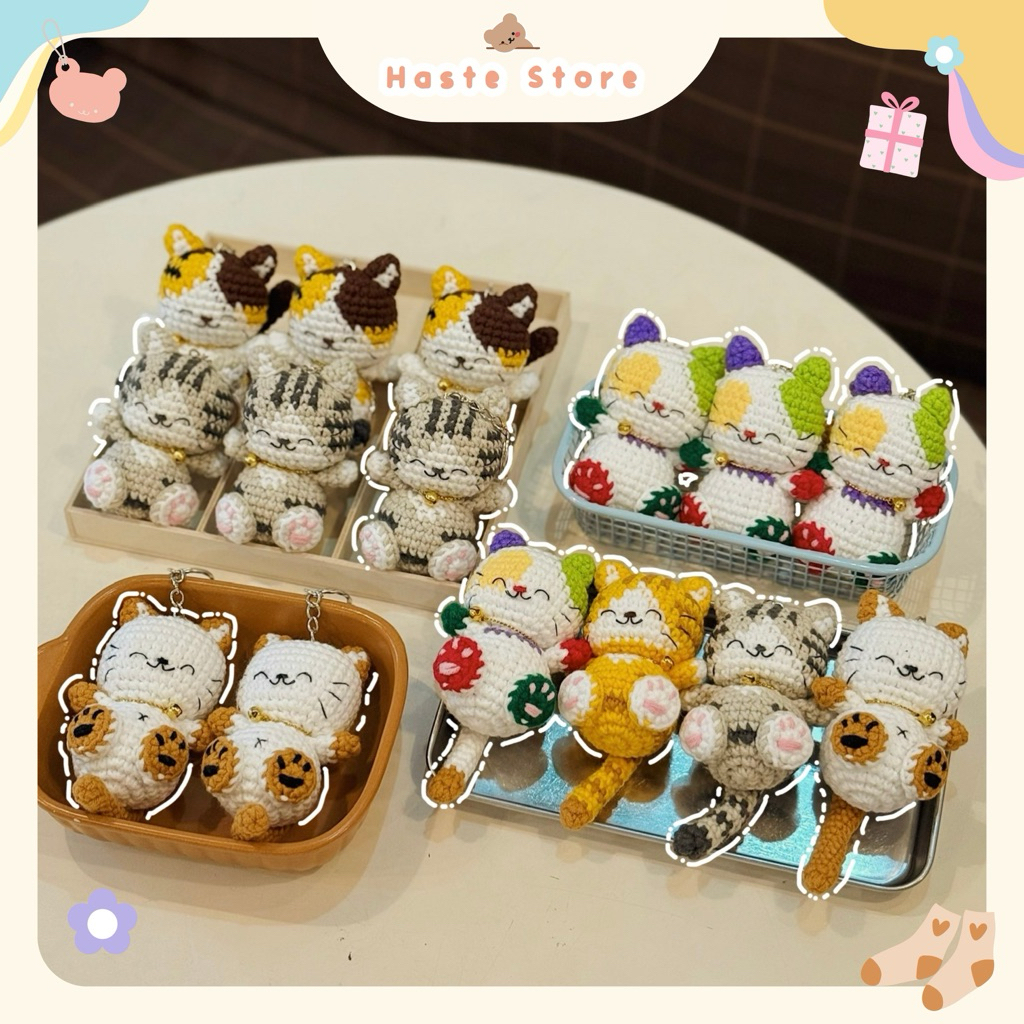 Móc Khoá Len Mèo Tam Thể Mun Mèo Mướp Ngũ Sắc Dễ Thương Cute Made By Haste handmade
