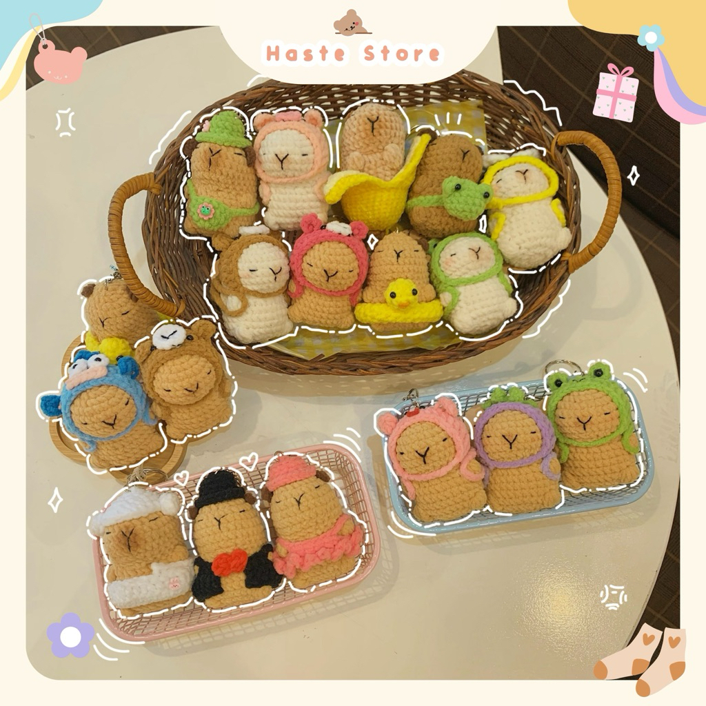 Móc Khoá Len Nhung Hình Capybara Tổng Hợp Hoá Trang Cosplay Dễ Thương Handmade