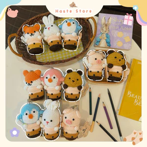 Móc Khoá Len Trà Sữa Animal Thú Sandwich Heo Gấu Khỉ Voi Mèo Cánh Cụt Thỏ Panda Handmade Dễ Thương