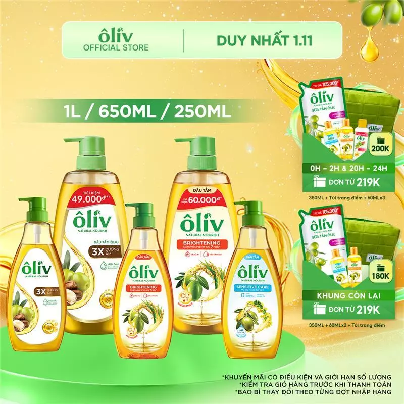 Dầu Tắm ÔLIV 3X Dưỡng Ẩm/Dưỡng Sáng Da/Dành Cho Làn Da Nhạy Cảm