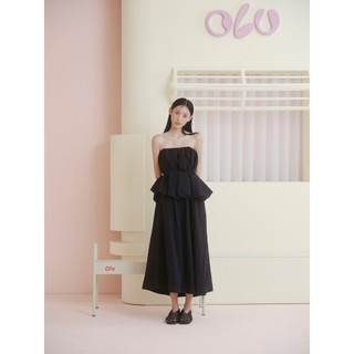 Đầm OLV liền cúp ngực dáng suông Black Pleated Peplum Cup Midi Dress thanh lịch phù hợp đi chơi