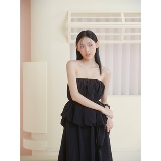 Đầm OLV liền cúp ngực dáng suông Black Pleated Peplum Cup Midi Dress thanh lịch phù hợp đi chơi