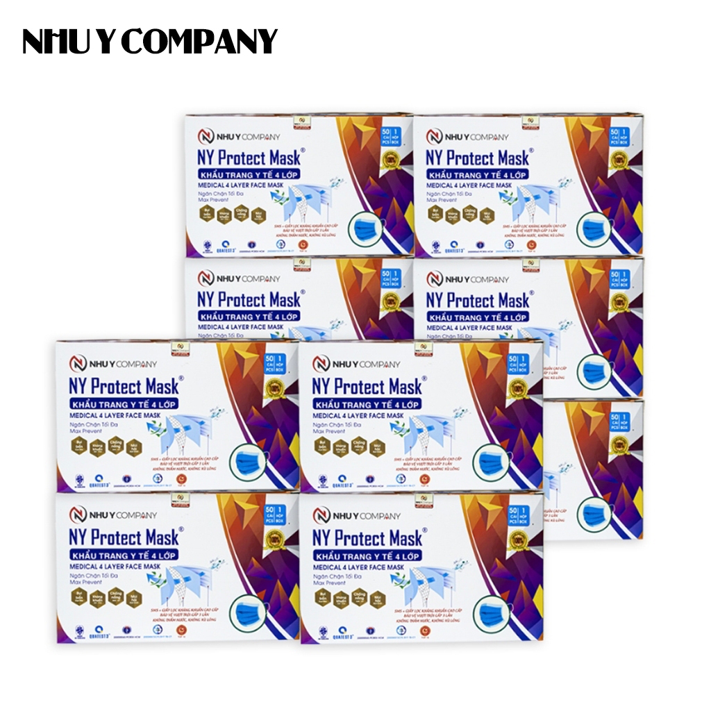 [Combo 10 hộp] khẩu trang y tế Như Ý Company 4 lớp giấy lọc kháng khuẩn, 5 màu - Hộp 50 cái