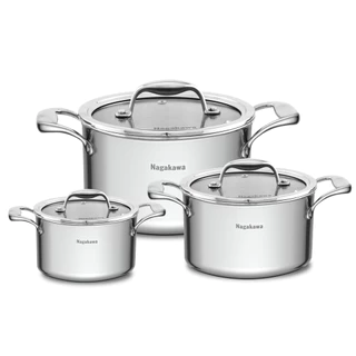 Bộ 3 nồi inox 5 lớp Nagakawa Natsu NAG1356 (16cm, 20cm, 24cm) - Dùng trên mọi loại bếp