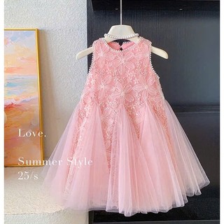 [B&G] Đầm Váy công chúa hồng , thiết kế ren hoa kết hợp voan dự tiệc, đi chơi cho bé gái từ 10-45kg