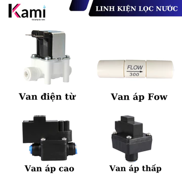 Combo 4 van máy lọc nước RO Forseti gồm van điện từ, van áp cao, van áp thấp và van flow