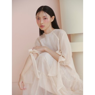 Đầm OLV suông tay lửng thắt dây nữ tính Ivory Chiffon Tiered Tie Sleeves Dress phù hợp đi chơi