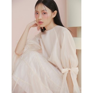 Đầm OLV suông tay lửng thắt dây nữ tính Ivory Chiffon Tiered Tie Sleeves Dress phù hợp đi chơi