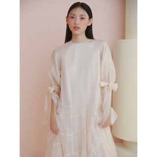 Đầm OLV suông tay lửng thắt dây nữ tính Ivory Chiffon Tiered Tie Sleeves Dress phù hợp đi chơi