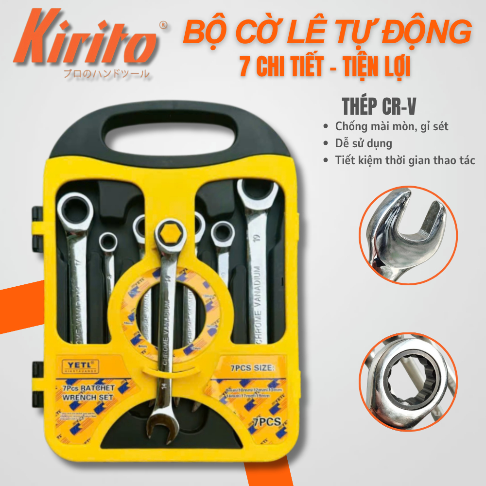 Bộ cờ lê vòng miệng, Bộ 7 cle tự động vàng đen tự động đảo chiều