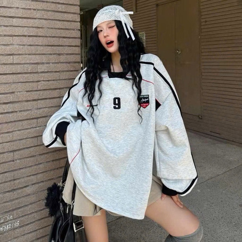 Áo Sweater số 9 form rộng nỉ 2 da màu XÁM TIÊU unisex nam nữ 🖤 Áo thun tay dài Jejul | BigBuy360 - bigbuy360.vn