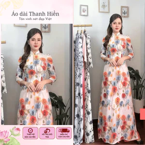 Áo dài cách tân lụa nhật họa tiết hoa hồng cổ cao 2 phân thanh lịch Y1 Áo dài Thanh Hiền