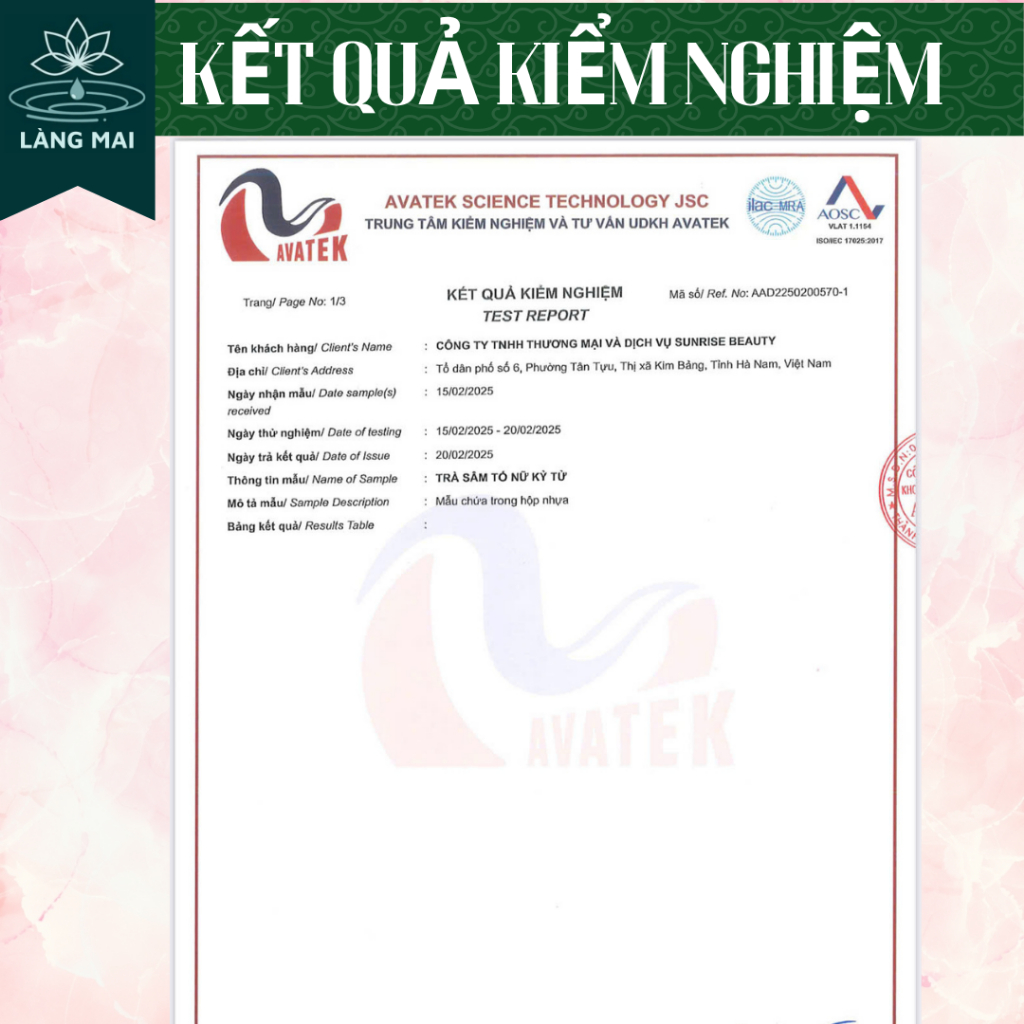 Trà Sâm Tố Nữ Kỳ Tử 7 Vị - Làng Mai - hộp 20 gói có vị thanh thoát, đẹp dáng, đẹp da