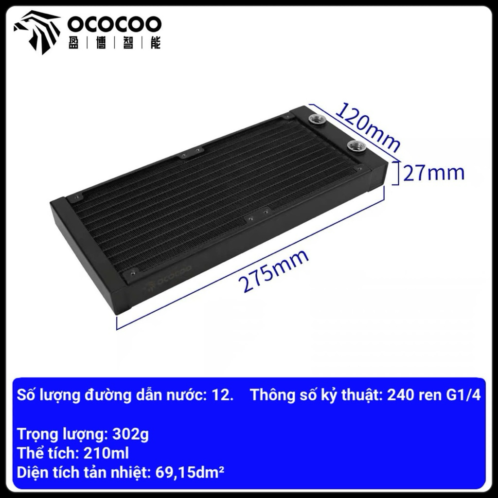OCOCOO Radiator 240mm – Tản nhiệt nước PC hiệu suất cao, 12 đường dẫn ...