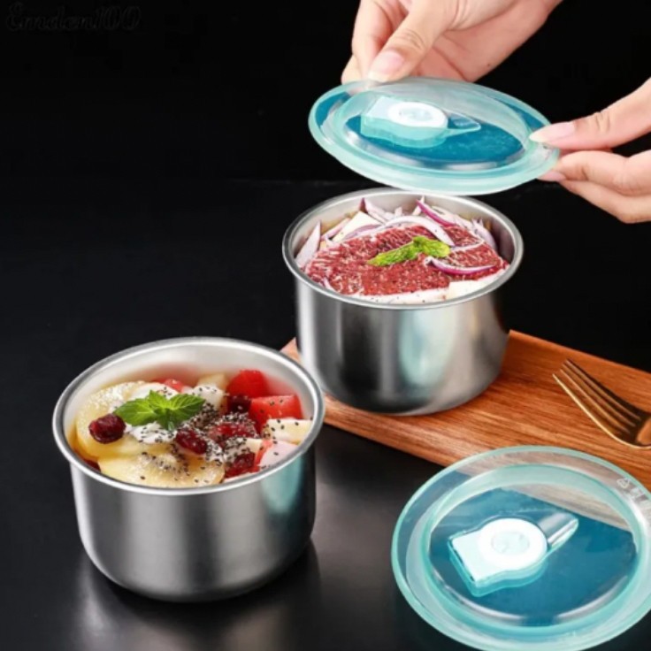 (SET 5 HỘP) INOX 304 CAO CẤP ĐỰNG THỰC PHẨM, KHAY TRÒN CÓ NẮP ĐẬY, Bát Bảo Quản Đồ Ăn Tiện Dụng