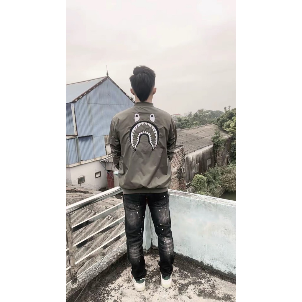 Áo bomber BAPE Thêu Lưng Cá Mập hottrend khoá tay Gió lì 2 lớp Chống nắng,Gió Cao cấp HOAIANHSILE