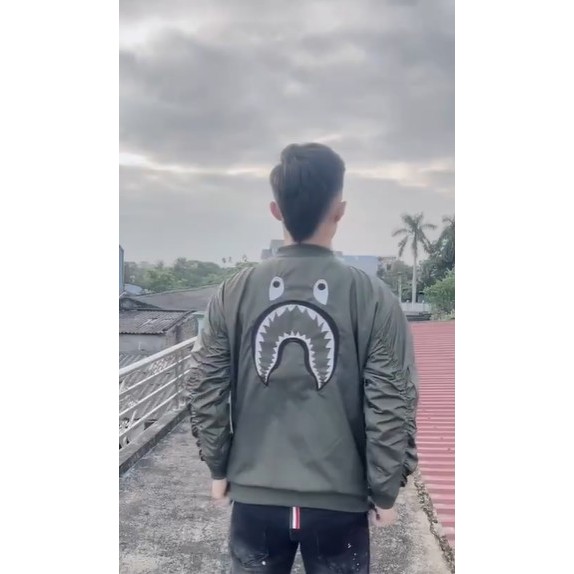 Áo bomber BAPE Thêu Lưng Cá Mập hottrend khoá tay Gió lì 2 lớp Chống nắng,Gió Cao cấp HOAIANHSILE