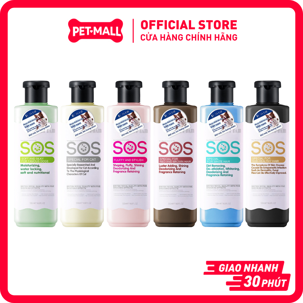 Sữa Tắm Cho Chó Mèo SOS Dưỡng Lông, Khử Mùi và Lưu Hương 530ml Petmall