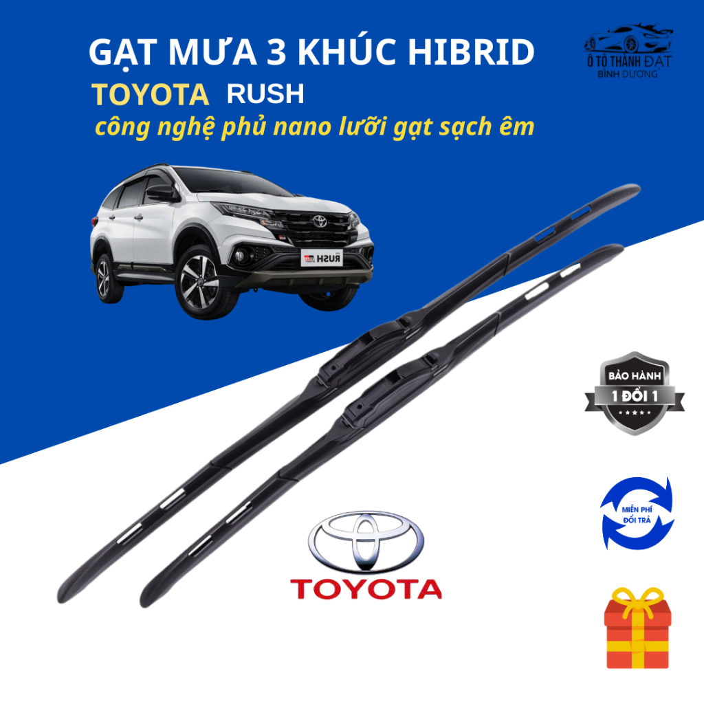 GẠT  Mưa Ô Tô TOYOTA RUSH, VIOS, INNOVA, FORTUNER, HILUX, ALTIS, CAMRY, YARIS, RAIZE, VELOZ, ZACE, WIGO Silicon Nano. 3K