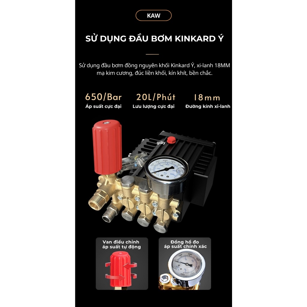 Máy rửa xe cao áp KAW 4000W – máy rửa xe chuyên dụng cho tiệm rửa xe và gia đình rửa sân vườn
