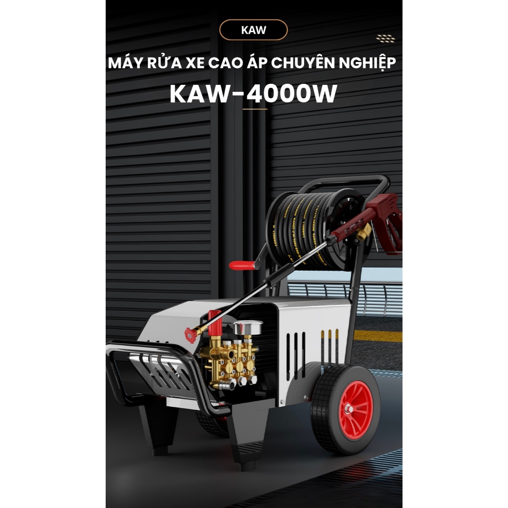Máy rửa xe cao áp KAW 4000W – máy rửa xe chuyên dụng cho tiệm rửa xe và gia đình rửa sân vườn