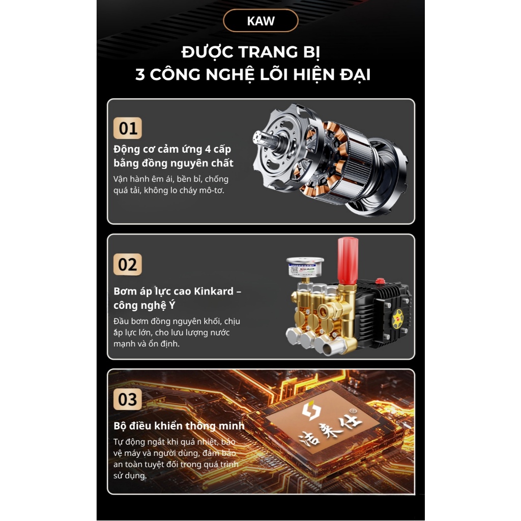 Máy rửa xe cao áp KAW 4000W – máy rửa xe chuyên dụng cho tiệm rửa xe và gia đình rửa sân vườn