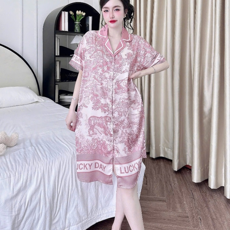 Đầm suông ngủ, đầm ngủ lụa lạnh,váy ngủ lụa dài đáng yêu freesize<75kg,đồ ngủ đẹp cho nữ cute[83]