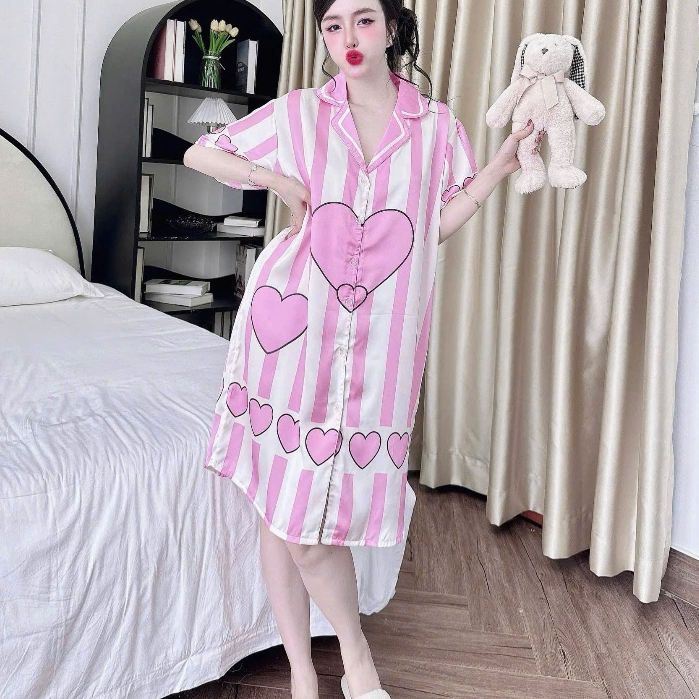 Đầm suông ngủ, đầm ngủ lụa lạnh,váy ngủ lụa dài đáng yêu freesize<75kg,đồ ngủ đẹp cho nữ cute[83]