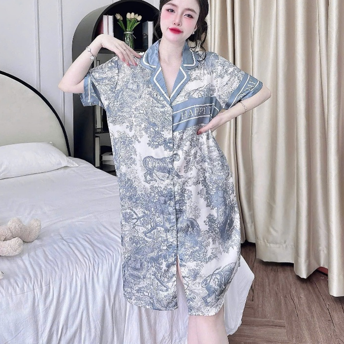 Đầm suông ngủ, đầm ngủ lụa lạnh,váy ngủ lụa dài đáng yêu freesize<75kg,đồ ngủ đẹp cho nữ cute[83]