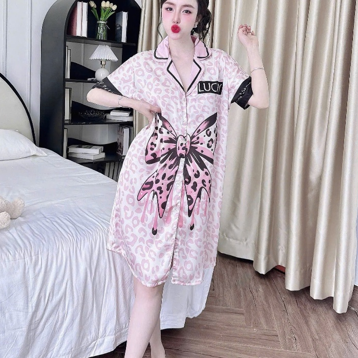 Đầm suông ngủ, đầm ngủ lụa lạnh,váy ngủ lụa dài đáng yêu freesize<75kg,đồ ngủ đẹp cho nữ cute[83]