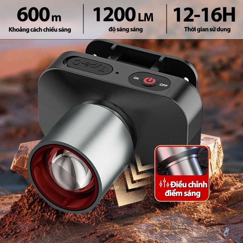 ĐÈN ĐỘI ĐẦU SẠC USB 5000MAH, ĐÈN CÂU CÁ CHIẾU XA, Thiết Kế Nhẹ Nhàng Dễ Mang Theo, Dùng Ban Đêm Tiện Lợi