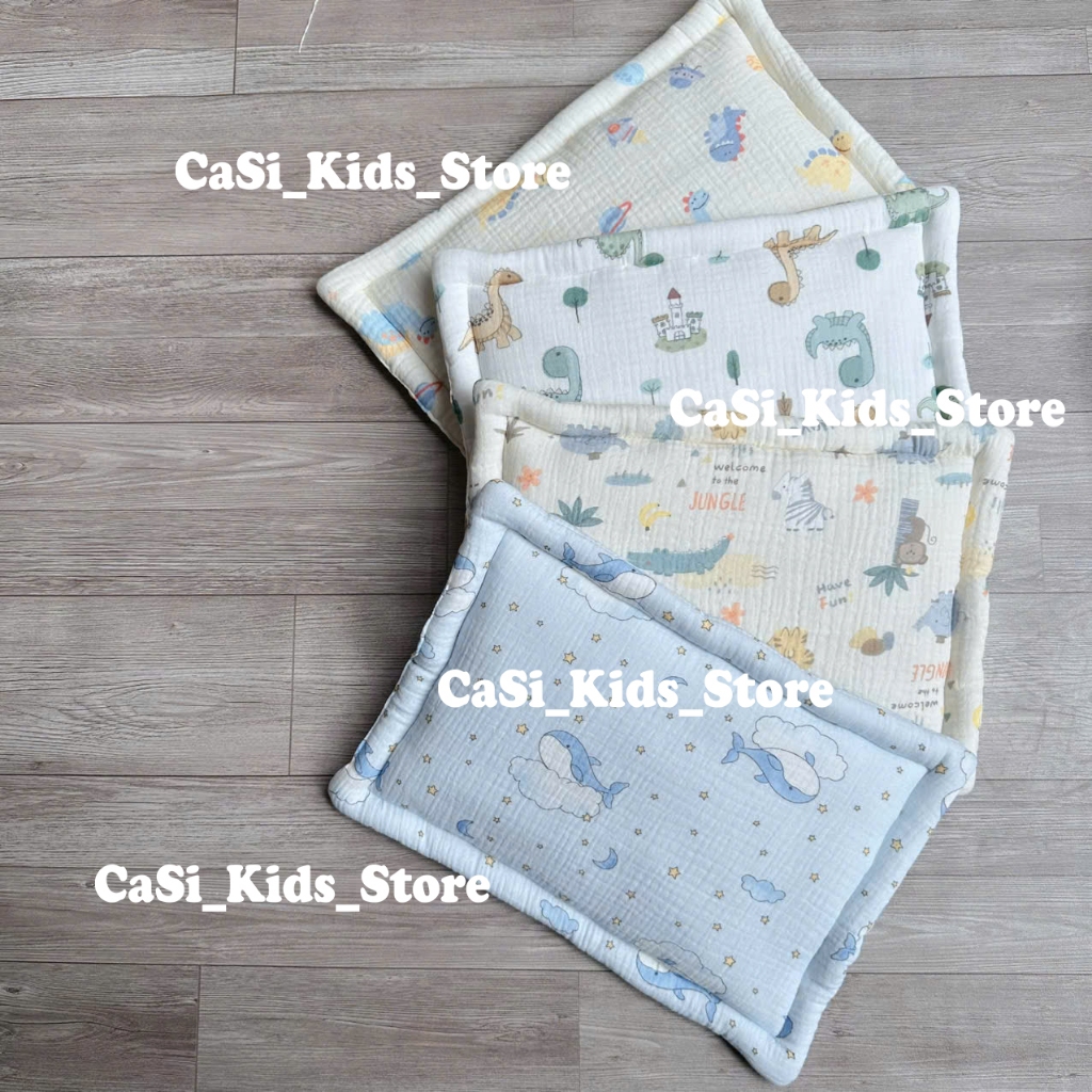 Gối Xô Sơ Sinh, Gối Xô Vuông Muslin Mềm Mịn Lõi Bông Thấm Hút Mồ Hôi Cho Bé CaSi