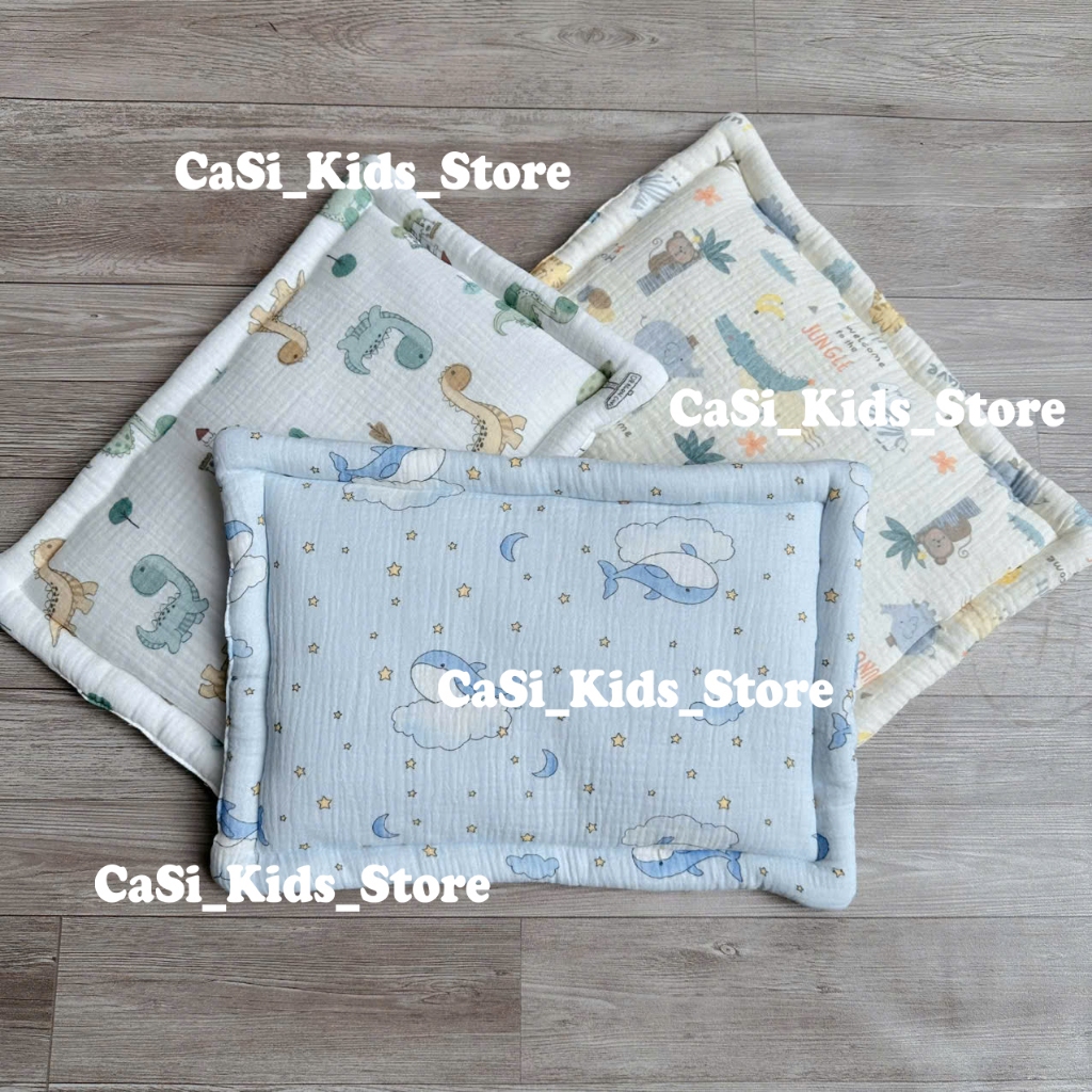 Gối Xô Sơ Sinh, Gối Xô Vuông Muslin Mềm Mịn Lõi Bông Thấm Hút Mồ Hôi Cho Bé CaSi