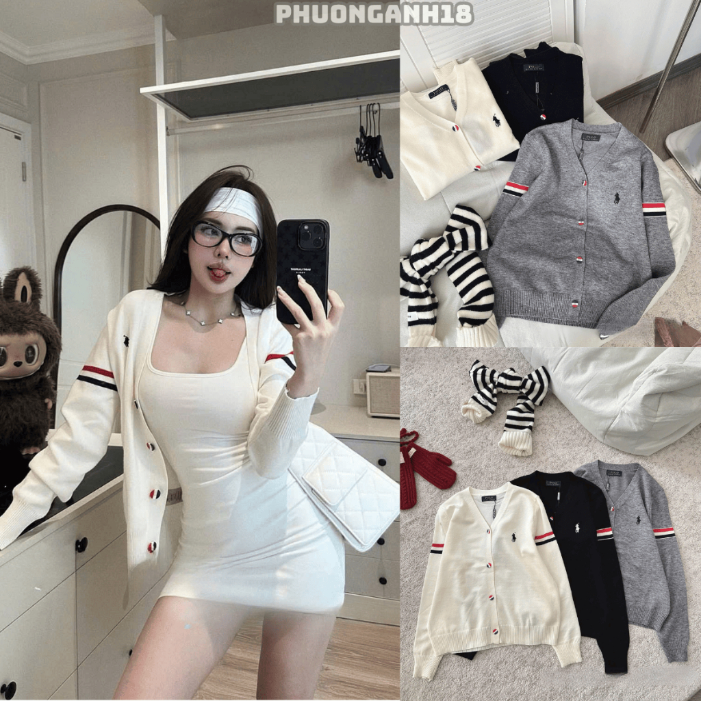 Áo Len CDG Cổ tim Cúc cài phối tay Hàng QC A039 (687)