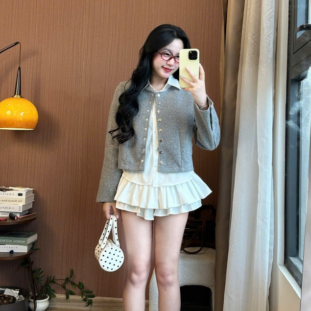 Set 2 Áo Dạ Tweed Nữ Cổ Tròn Phối Áo Sơ Mi Mua 1 Được 2, Thanh Lịch Chuẩn Style Hàn, Sang Trọng Joolate 289_P0K9