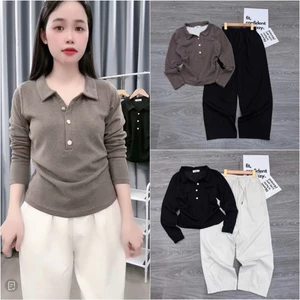 2026. [Áo CỔ ĐỨC - Quần Baggy] Sét áo chất lông thỏ phối liền KẺ+ quần baggy thô kaki.