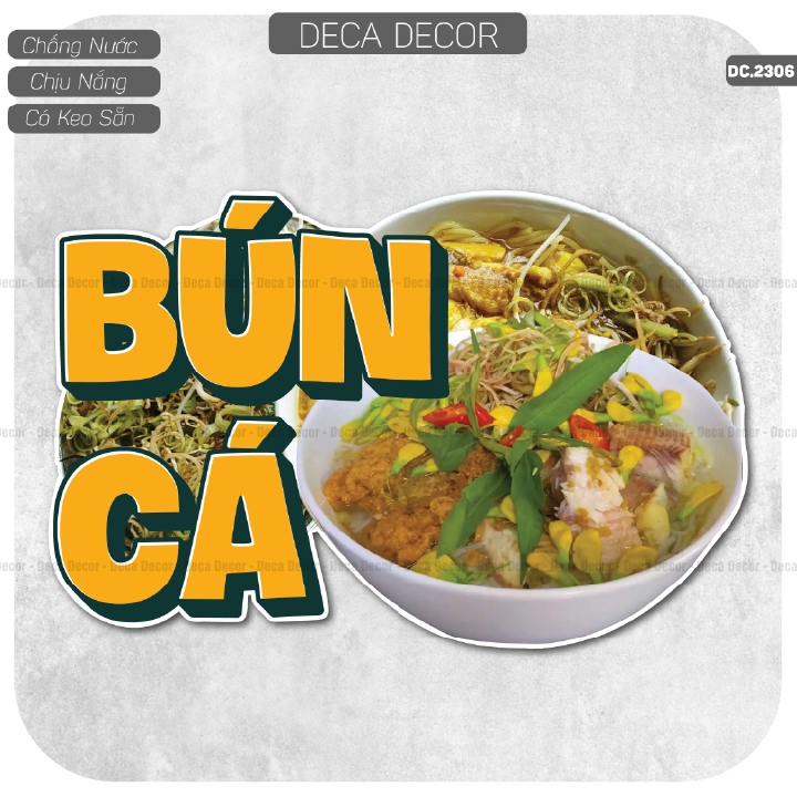 Decal BÚN CÁ - Hình dán chống nước trang trí quán cà phê, trà sữa ...