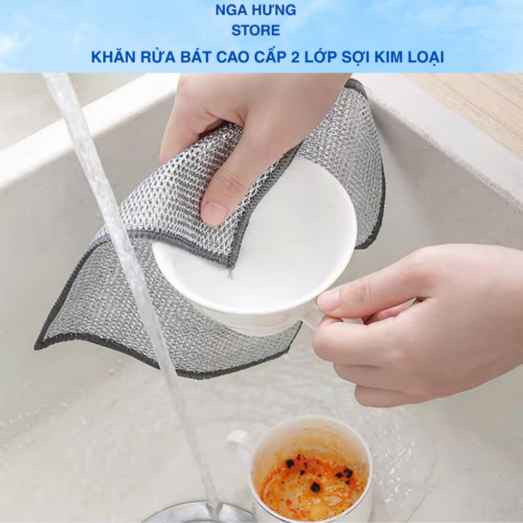 Khăn Rửa Bát , Chén  Kim Loại 2 Lớp Cọ Xoong Nồi , Vệ Sinh Nhà Bếp Dày Dặn Tiện Lợi Cho Gia Đình