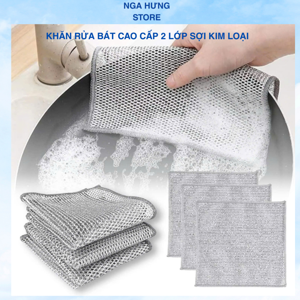 Khăn Rửa Bát , Chén  Kim Loại 2 Lớp Cọ Xoong Nồi , Vệ Sinh Nhà Bếp Dày Dặn Tiện Lợi Cho Gia Đình