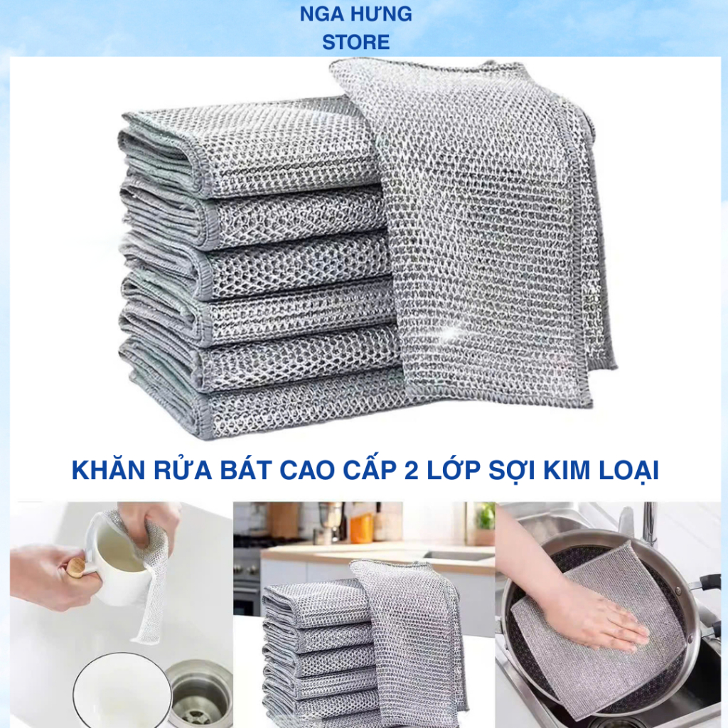 Khăn Rửa Bát , Chén  Kim Loại 2 Lớp Cọ Xoong Nồi , Vệ Sinh Nhà Bếp Dày Dặn Tiện Lợi Cho Gia Đình