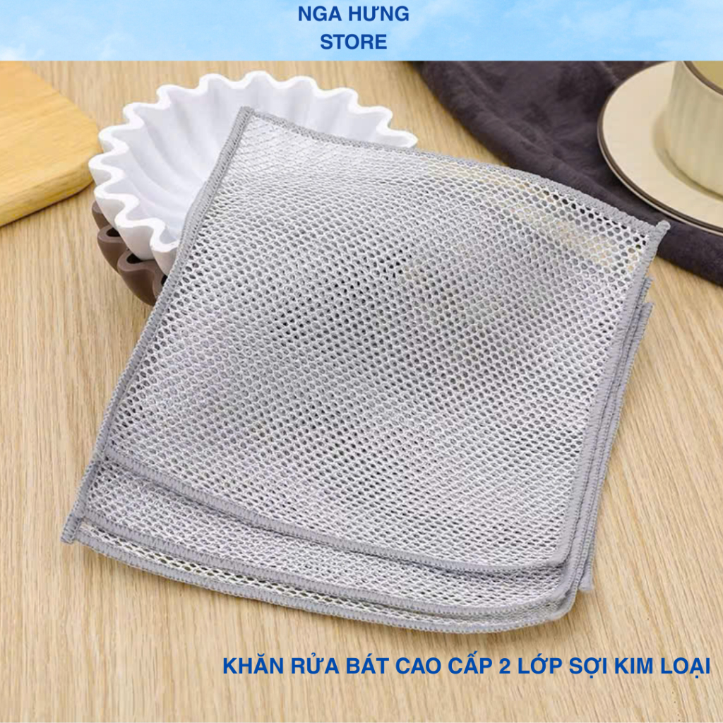 Khăn Rửa Bát , Chén  Kim Loại 2 Lớp Cọ Xoong Nồi , Vệ Sinh Nhà Bếp Dày Dặn Tiện Lợi Cho Gia Đình