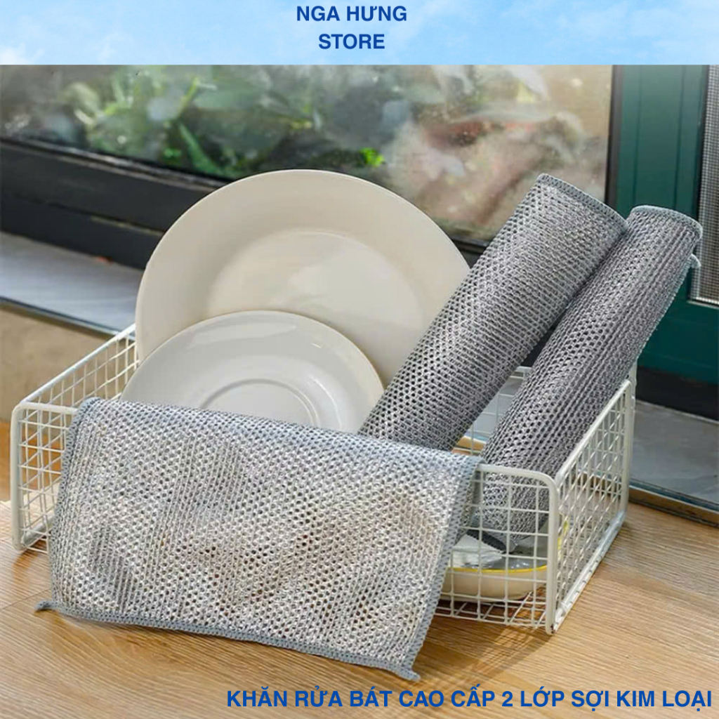 Khăn Rửa Bát , Chén  Kim Loại 2 Lớp Cọ Xoong Nồi , Vệ Sinh Nhà Bếp Dày Dặn Tiện Lợi Cho Gia Đình