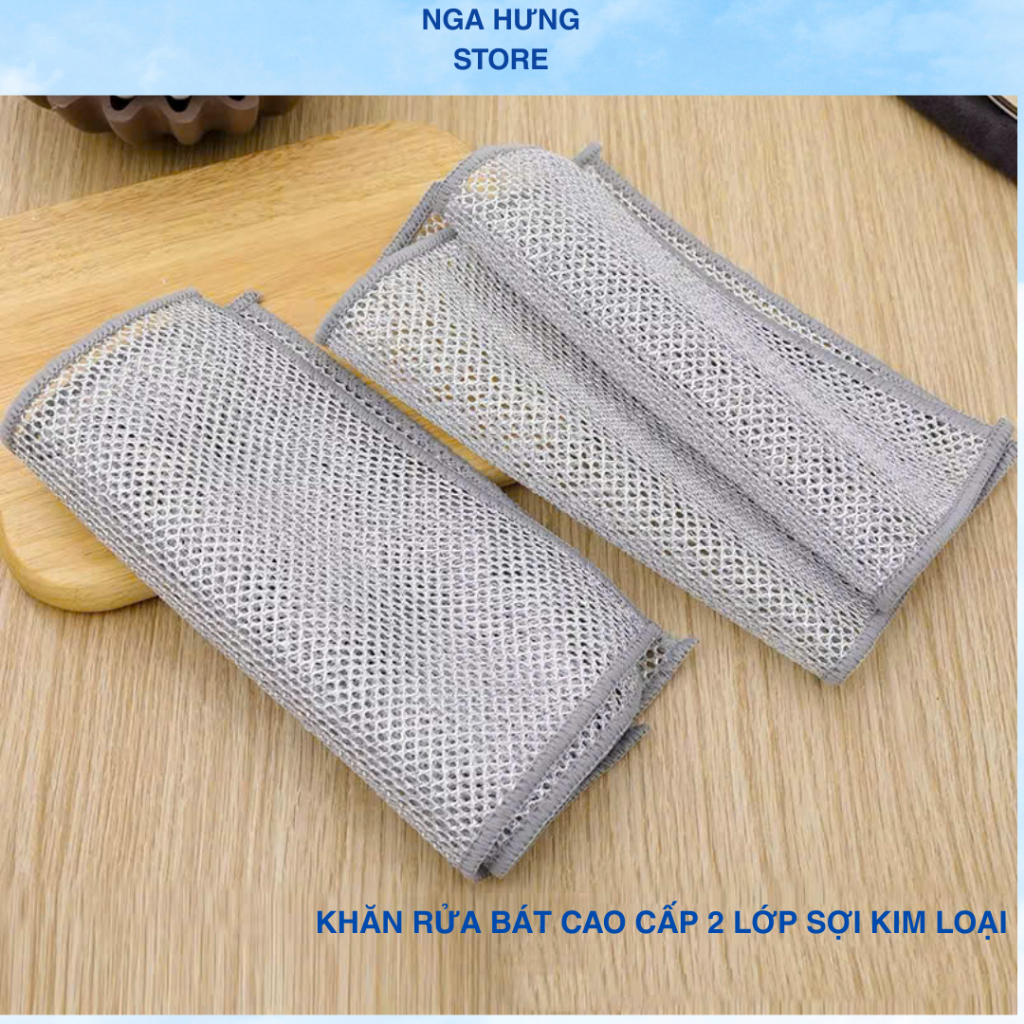 Khăn Rửa Bát , Chén  Kim Loại 2 Lớp Cọ Xoong Nồi , Vệ Sinh Nhà Bếp Dày Dặn Tiện Lợi Cho Gia Đình