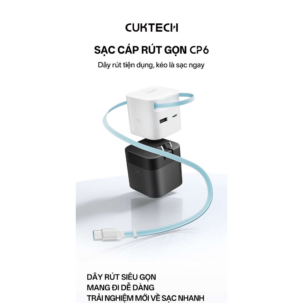 Củ sạc GaN CUKTECH CP6 67W tích hợp cáp rút gọn