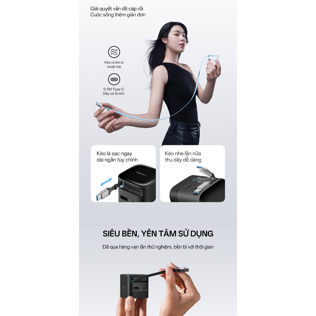 Thiết kế đa cổng 2C1A của sạc nhanh CUKTECH AD653W