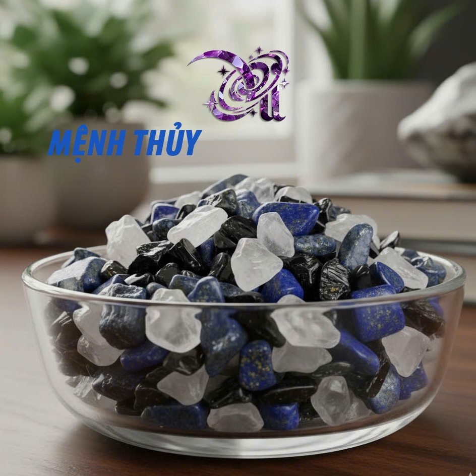 Set Đá Thạch Anh cho (MỆNH THỦY) - Đá Lapis xanh biển, Đá Thạch Anh Trắng tự nhiên, Đá Onyx Đen vụn