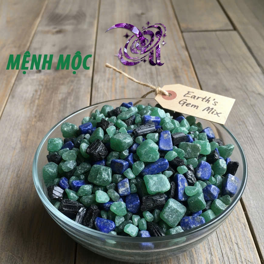 Set Đá Thạch Anh cho (MỆNH MỘC) - Đá Lapis xanh biển, Thạch Anh Xanh Lục, Đá Onyx tự nhiên - May mắn