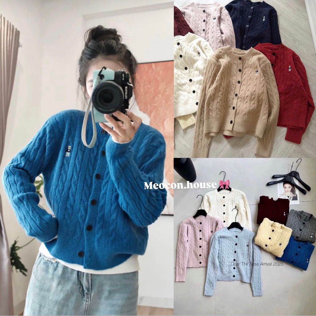 (HÀNG SẴN) Áo khoác len cardigan hoạ tiết VẶN THỪNG thêu gấu hàng QC loại 1 dày dặn mềm mịn